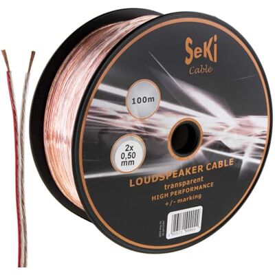 SeKi Högtalarkabel 2 x 0,50 mm2 – 100 m – transparent – CCA – ljudkabel – boxkabel SeKi Högtalarkabel 2 x 0,50 mm2 – 100 m – transparent – CCA – ljudkabel – boxkabel