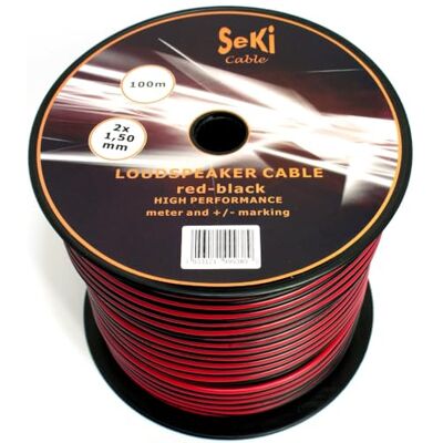 SeKi Högtalarkabel 2 x 1,50 mm2 – 100 m – röd-svart – CCA – ljudkabel – boxkabel SeKi Högtalarkabel 2 x 1,50 mm2 – 100 m – röd-svart – CCA – ljudkabel – boxkabel