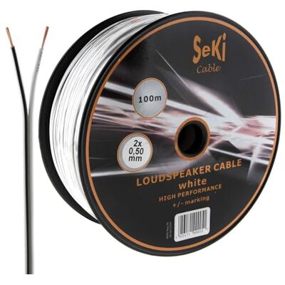 SeKi Högtalarkabel 2 x 0,50 mm2 – 100 m – vit – CCA – ljudkabel – boxkabel SeKi Högtalarkabel 2 x 0,50 mm2 – 100 m – vit – CCA – ljudkabel – boxkabel