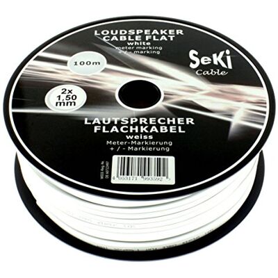 SeKi Högtalarkabel FLACH 2 x 1,5 mm² – vit – 100 m spole – CCA – ljudkabel – boxkabel SeKi Högtalarkabel FLACH 2 x 1,5 mm² – vit – 100 m spole – CCA – ljudkabel – boxkabel