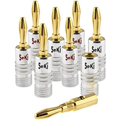 SeKi 8x banankontakter 24K förgylld för högtalarkabel upp till 6 mm² med färgkodning (röd och svart) för anslutning av kabeln till HiFi-anläggningar, slutsteg, AV-mottagare, förstärkare och stereosystem SeKi 8x banankontakter 24K förgylld för högtalarkabel upp till 6 mm² med färgkodning (röd och svart) för anslutning av kabeln till HiFi-anläggningar, slutsteg, AV-mottagare, förstärkare och stereosystem