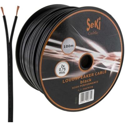 SeKi 2 x 0,75 mm² högtalarkabel 100 m svart CCA ljudkabel högtalarkabel SeKi 2 x 0,75 mm² högtalarkabel 100 m svart CCA ljudkabel högtalarkabel