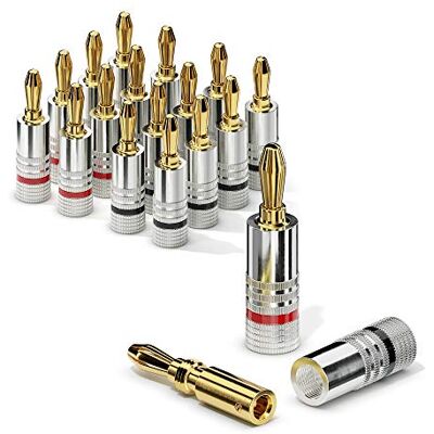 Sonero Banankontakter set om 16, för alla högtalarkablar med en diameter upp till max. 6 mm², 4 stycken med färgkodning (8 x röd, 8 x svart), 24k guldpläterad, S-SC000-16 Sonero Banankontakter set om 16, för alla högtalarkablar med en diameter upp till max. 6 mm², 4 stycken med färgkodning (8 x röd, 8 x svart), 24k guldpläterad, S-SC000-16