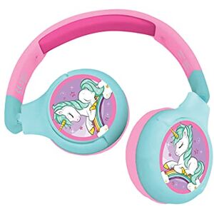 Lexibook 2-i-1 Bluetooth- och trådbundet headset Unicorn, Stereo, trådlöst, trådbundet, begränsat ljud, vikbart, justerbart, uppladdningsbart batteri, rosa/blått, HPBT010UNI