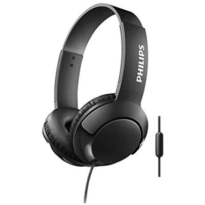 Philips SHL3075BK BASS+ On-Ear hörlurar med mikrofon (ljudisolering, platt vikning) – svart Philips SHL3075BK BASS+ On-Ear hörlurar med mikrofon (ljudisolering, platt vikning) – svart