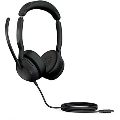 Jabra Evolve2 50 trådbundet stereoheadset med AirComfort-teknik, brusreducerande mikrofoner och aktiv brusreducering – fungerar med alla ledande UC-plattformar som Zoom och Google Meet – svart Jabra Evolve2 50 trådbundet stereoheadset med AirComfort-teknik, brusreducerande mikrofoner och aktiv brusreducering – fungerar med alla ledande UC-plattformar som Zoom och Google Meet – svart