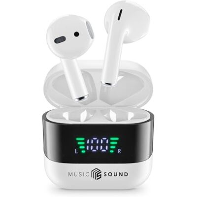 Music Sound , SPARK TWS-hörlurar, Bluetooth, Trådlös, LED-display, speltid 30 timmar, automatisk parring, beröringskontroller på öronsnäckor, vit Music Sound , SPARK TWS-hörlurar, Bluetooth, Trådlös, LED-display, speltid 30 timmar, automatisk parring, beröringskontroller på öronsnäckor, vit