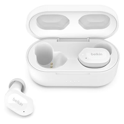 Belkin SOUNDFORM Play True Wireless-hörlurar, trådlösa hörlurar med 3 EQ-förinställningar, IPX5-svett och vattenbeständighet, 38 timmars speltid för iPhone, Galaxy, Pixel och fler Vit Belkin SOUNDFORM Play True Wireless-hörlurar, trådlösa hörlurar med 3 EQ-förinställningar, IPX5-svett och vattenbeständighet, 38 timmars speltid för iPhone, Galaxy, Pixel och fler Vit