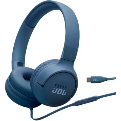 JBL Tune 520 C, trådbundna USB-C on-ear-hörlurar med mikrofon, bekväm passform, Pure Bass-ljud, EQ-förinställningar, hopfällbar design och trasselfri platt kabel, blå JBL Tune 520 C, trådbundna USB-C on-ear-hörlurar med mikrofon, bekväm passform, Pure Bass-ljud, EQ-förinställningar, hopfällbar design och trasselfri platt kabel, blå