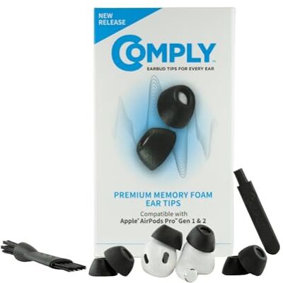 COMPLY TrueGrip Högkvalitativa öronsnäckor i minnesskum för Apple AirPods Pro 1/2, förbättrad komfort, säker passform, överlägsen ljudisolering, borttagnings- och rengöringsverktyg, svart, M (3 par) COMPLY TrueGrip Högkvalitativa öronsnäckor i minnesskum för Apple AirPods Pro 1/2, förbättrad komfort, säker passform, överlägsen ljudisolering, borttagnings- och rengöringsverktyg, svart, M (3 par)