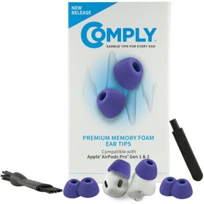 COMPLY Earbudspetsar för minnesskum för Apple AirPods Pro 1 & 2 Ultimate Comfort, säker passform, brusisolering Halkskydd, förhindrar att falla ut Lila, små (3 par) COMPLY Earbudspetsar för minnesskum för Apple AirPods Pro 1 & 2 Ultimate Comfort, säker passform, brusisolering Halkskydd, förhindrar att falla ut Lila, små (3 par)