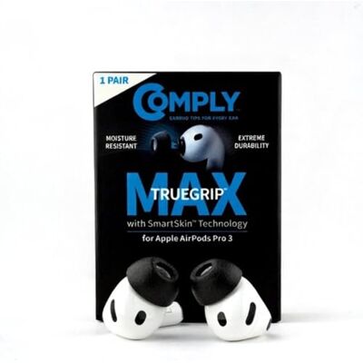 COMPLY TrueGrip MAX Premium minnesskum ersättningsöronproppar för Apple AirPods Pro (3 generationen) SmartSkin-teknik utmärkt bulleriisolering svart, storlek S, 1 par COMPLY TrueGrip MAX Premium minnesskum ersättningsöronproppar för Apple AirPods Pro (3 generationen) SmartSkin-teknik utmärkt bulleriisolering svart, storlek S, 1 par