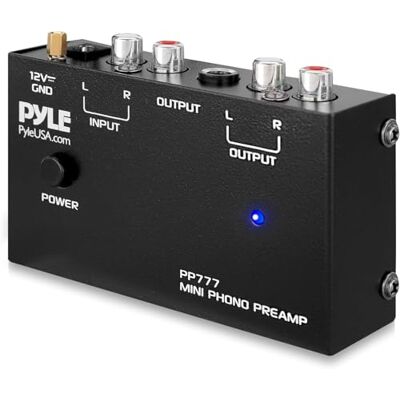 Pyle Phono Turntable Preamp, Mini Electronic Audio Stereo Phonograph Preamplifier with RCA Input, RCA Output And Low Noise Operation, Powered by 12 Volt DC Adapter, Improves Sound Performance Pyle Phono Turntable Preamp, Mini Electronic Audio Stereo Phonograph Preamplifier with RCA Input, RCA Output And Low Noise Operation, Powered by 12 Volt DC Adapter, Improves Sound Performance