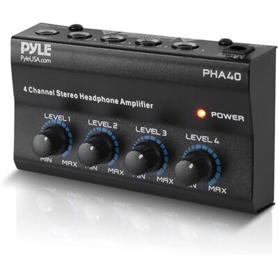 Pyle 4-Channel Portable Stereo Headphone Amplifier Professional Multi Channel Mini Earphone Splitter Amp w/ 4 ¼” Balanced TRS Headphones Output Jack and 1/4" TRS Audio Input For Sound Mixer Pyle 4-Channel Portable Stereo Headphone Amplifier Professional Multi Channel Mini Earphone Splitter Amp w/ 4 ¼” Balanced TRS Headphones Output Jack and 1/4" TRS Audio Input For Sound Mixer