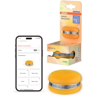 OSRAM Smart Macaron, Bluetooth-högtalare med roterande färgat ljus, musiksynk & app-timer – 3 lägen, stereoparkoppling OSRAM Smart Macaron, Bluetooth-högtalare med roterande färgat ljus, musiksynk & app-timer – 3 lägen, stereoparkoppling