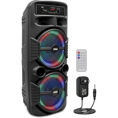 Pyle Portable Bluetooth PA Speaker System 600 W uppladdningsbart utomhus Bluetooth-högtalare Portable PA System med dubbel 8 tums subwoofer 1 tum tweeter, mikrofon in, partylampor, USB, radio, Pyle Portable Bluetooth PA Speaker System 600 W uppladdningsbart utomhus Bluetooth-högtalare Portable PA System med dubbel 8 tums subwoofer 1 tum tweeter, mikrofon in, partylampor, USB, radio,