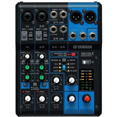 Yamaha MG06X Mixer Kompakt mixer med sex ingångskanaler och D-PRE mikrofonförstärkare, i svart Yamaha MG06X Mixer Kompakt mixer med sex ingångskanaler och D-PRE mikrofonförstärkare, i svart