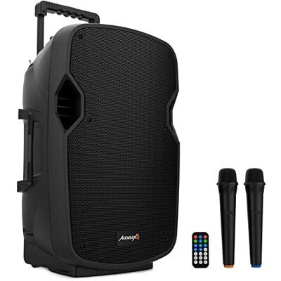 Audibax Denver 12-tums Aktiv PA-högtalare 200W Effekt USB/SD-anslutning Bluetooth Inkluderar Hjul + 2 Handmikrofoner Batteri Med 6 Timmars Batteritid Audibax Denver 12-tums Aktiv PA-högtalare 200W Effekt USB/SD-anslutning Bluetooth Inkluderar Hjul + 2 Handmikrofoner Batteri Med 6 Timmars Batteritid