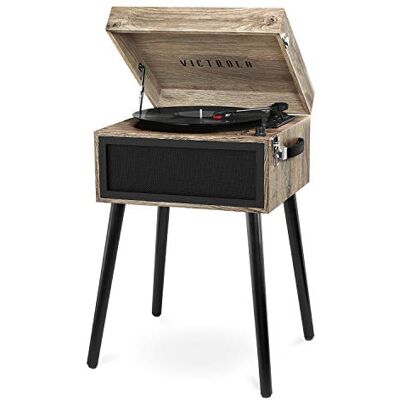 Victrola Liberty Bluetooth-skivspelare – 5-i-1-skivtallrik med Vinyl Stream, FM-radio, USB-uppspelning, inbyggda högtalare, använd som fristående eller bordsmodell (Farmhouse Oatmeal) Victrola Liberty Bluetooth-skivspelare – 5-i-1-skivtallrik med Vinyl Stream, FM-radio, USB-uppspelning, inbyggda högtalare, använd som fristående eller bordsmodell (Farmhouse Oatmeal)
