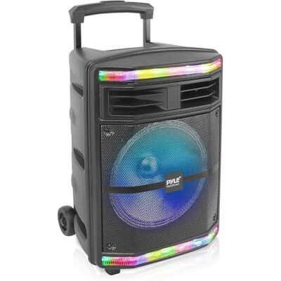 Pyle Partyhögtalare 600W Bluetooth – Portabel Musikbox med Batteri, Hjull och Handtag, 10" Subwoofer, Karaokehögtalare med LED-ljus, USB, SD, MP3 & Mikrofoningång för Fest, Utomhus & Event Stort ljud för alla evenemang Mic Priority Talk-Over 10-tums Pyle Partyhögtalare 600W Bluetooth – Portabel Musikbox med Batteri, Hjull och Handtag, 10" Subwoofer, Karaokehögtalare med LED-ljus, USB, SD, MP3 & Mikrofoningång för Fest, Utomhus & Event Stort ljud för alla evenemang Mic Priority Talk-Over 10-tums