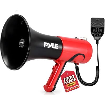 Pyle Bärbar Bullhorn Megafon Bluetooth-kompatibel PA Högtalare med Inbyggd Röstmixer, Räckvidd på 1500 Yard, Siren, Justerbart Volymkontroll100W, Högtalare för Utomhussporter och Säkerhetsövningar Pyle Bärbar Bullhorn Megafon Bluetooth-kompatibel PA Högtalare med Inbyggd Röstmixer, Räckvidd på 1500 Yard, Siren, Justerbart Volymkontroll100W, Högtalare för Utomhussporter och Säkerhetsövningar