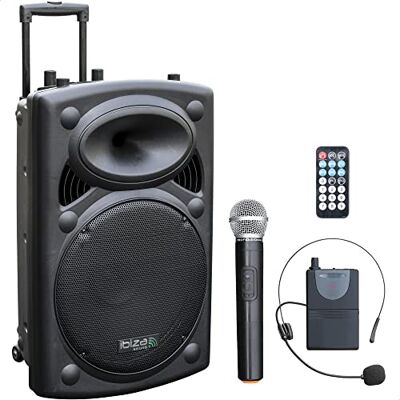 Ibiza PORT15VHF-BT 15"/38 cm bärbar batteridriven BT-PA-högtalare – 800 W max / 400 W RMS – Karaoke med 2 VHF-mikrofoner ingår (handhållen + headset) – TWS – USB, SD, REC, VOX – Bärväska och vagn Ibiza PORT15VHF-BT 15"/38 cm bärbar batteridriven BT-PA-högtalare – 800 W max / 400 W RMS – Karaoke med 2 VHF-mikrofoner ingår (handhållen + headset) – TWS – USB, SD, REC, VOX – Bärväska och vagn