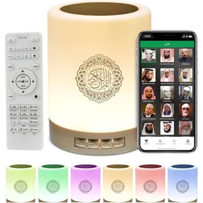 AWH Equantu SQ112 Quran Smart Touch LED-lampa Bluetooth-högtalare med fjärrkontroll, uppladdningsbar full recitation av berömda imams och koranöversättning på många språk RGB AWH Equantu SQ112 Quran Smart Touch LED-lampa Bluetooth-högtalare med fjärrkontroll, uppladdningsbar full recitation av berömda imams och koranöversättning på många språk RGB