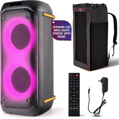 Pyle Compact Bluetooth PA Party Speaker System, 160W Dual 6.5" Karaoke Machine with Mic, Rechargeable Battery, USB/SD/BT/FM Radio, TWS Function & Party Lights, Speaker Bag Included, 11.8"x11.8"x26.4 Pyle Compact Bluetooth PA Party Speaker System, 160W Dual 6.5" Karaoke Machine with Mic, Rechargeable Battery, USB/SD/BT/FM Radio, TWS Function & Party Lights, Speaker Bag Included, 11.8"x11.8"x26.4