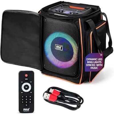 Pyle Portable Bluetooth Party Speaker with 8" Inch Woofer, TWS, 100W Rechargeable Battery, Mic Input, Echo, Bass & Treble Control, USB/SD/BT/FM Radio, LED Ring Lights, Speaker Bag, Indoor/Outdoor Use Pyle Portable Bluetooth Party Speaker with 8" Inch Woofer, TWS, 100W Rechargeable Battery, Mic Input, Echo, Bass & Treble Control, USB/SD/BT/FM Radio, LED Ring Lights, Speaker Bag, Indoor/Outdoor Use