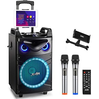 Moukey karaoke-maskin, stort karaoke-system med 30 cm woofer & 8 cm tweeter & 2 mikrofoner, uppladdningsbar Bluetooth-högtalare med ljuseffekt surfplattehållare TWS/Rec/AUX/USB/TF/FM för fest Moukey karaoke-maskin, stort karaoke-system med 30 cm woofer & 8 cm tweeter & 2 mikrofoner, uppladdningsbar Bluetooth-högtalare med ljuseffekt surfplattehållare TWS/Rec/AUX/USB/TF/FM för fest
