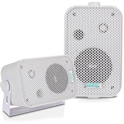 Pyle Home Dual Vattentätt utomhushögtalarsystem 300 W – 8,9 cm/3,5 tum par väderbeständiga vägg-/takmonterade högtalare, slitstark grill, universellt montering, för pool, uteplats, båt, inomhus, (vit) Pyle Home Dual Vattentätt utomhushögtalarsystem 300 W – 8,9 cm/3,5 tum par väderbeständiga vägg-/takmonterade högtalare, slitstark grill, universellt montering, för pool, uteplats, båt, inomhus, (vit)