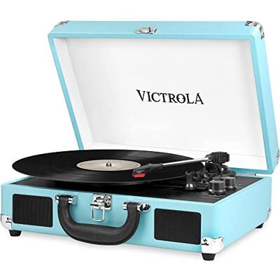 Victrola Journey Bluetooth-portabel resväska-skivspelare – 3-hastigheters vinylspelare med inbyggda högtalare, RCA-utgång och hörlursuttag (Turkos) Victrola Journey Bluetooth-portabel resväska-skivspelare – 3-hastigheters vinylspelare med inbyggda högtalare, RCA-utgång och hörlursuttag (Turkos)