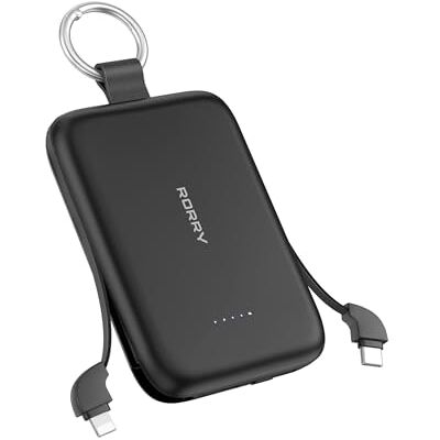 RORRY CharmGo 10 000 mAh powerbank, PD 30 W snabbladdning, bärbar laddare med integrerade kablar och nyckelring, bärbart externt batteri för iPhone 17/16/15, AirPods 2/3/4/Pro, svart RORRY CharmGo 10 000 mAh powerbank, PD 30 W snabbladdning, bärbar laddare med integrerade kablar och nyckelring, bärbart externt batteri för iPhone 17/16/15, AirPods 2/3/4/Pro, svart