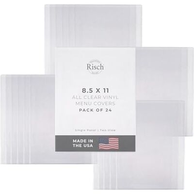 Risch Double-Sided All Clear Vinyl Menu Cover Two-Sided 2 View Plastic Menu Holder Slip in Top-Loading Cover Wipeable, Reusable 8.5” x 11” 12-Gauge Pack of 24 Risch Double-Sided All Clear Vinyl Menu Cover Two-Sided 2 View Plastic Menu Holder Slip in Top-Loading Cover Wipeable, Reusable 8.5” x 11” 12-Gauge Pack of 24