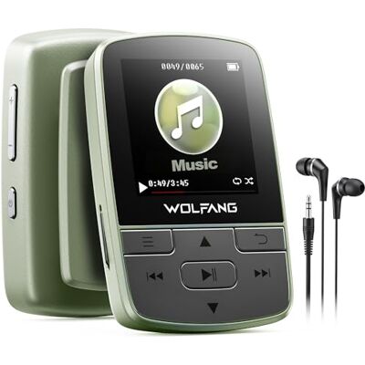 WOLFANG MP3-spelare med Bluetooth 5.2, sportklämma, ministorlek, vikt 28 g, HiF FM-radio, röstinspelare, hörlurar ingår, Upp till 128 GB, utan kort, militärgrön WOLFANG MP3-spelare med Bluetooth 5.2, sportklämma, ministorlek, vikt 28 g, HiF FM-radio, röstinspelare, hörlurar ingår, Upp till 128 GB, utan kort, militärgrön