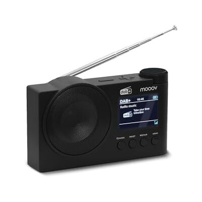 mooov 477254 Dab+ och FM-radio med Bluetooth 5.0, dubbel väckarklocka, färgskärm, USB MP3, uppladdningsbart batteri upp till 15 h, sömnfunktion, svart mooov 477254 Dab+ och FM-radio med Bluetooth 5.0, dubbel väckarklocka, färgskärm, USB MP3, uppladdningsbart batteri upp till 15 h, sömnfunktion, svart
