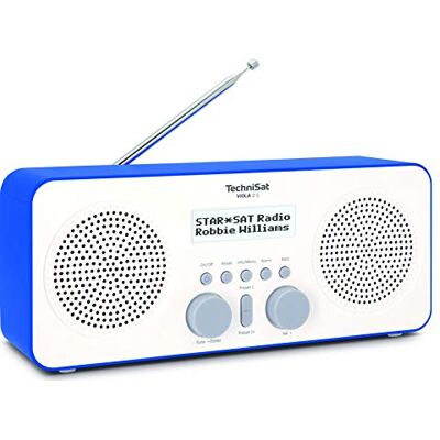 TechniSat VIOLA 2 S – bärbar DAB-radio (DAB+, FM, väckarklocka, stereohögtalare, hörlursuttag, Aux-In, tvåradig skärm, knappkontroll, 4 watt RMS) vit/blå TechniSat VIOLA 2 S – bärbar DAB-radio (DAB+, FM, väckarklocka, stereohögtalare, hörlursuttag, Aux-In, tvåradig skärm, knappkontroll, 4 watt RMS) vit/blå