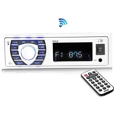 Pyle Bluetooth marinreceiver stereo – 12 V Single DIN bådradio för inbyggnad med digital LCD-skärm, RCA, MP3, USB, SD, AM/FM-radio, fjärrkontroll och kabelsats (vit) Pyle Bluetooth marinreceiver stereo – 12 V Single DIN bådradio för inbyggnad med digital LCD-skärm, RCA, MP3, USB, SD, AM/FM-radio, fjärrkontroll och kabelsats (vit)