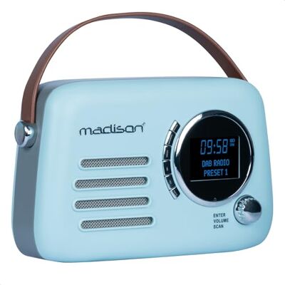 Madison FREESOUND-VR30BL-DAB Vintage DAB+-radio med lång batteritid DAB+, FM, Bluetooth & USB Subwoofer på baksidan Matt Blue Vintage, Nostalgic, Retro Madison FREESOUND-VR30BL-DAB Vintage DAB+-radio med lång batteritid DAB+, FM, Bluetooth & USB Subwoofer på baksidan Matt Blue Vintage, Nostalgic, Retro