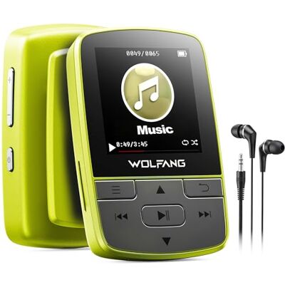 WOLFANG MP3-spelare med Bluetooth 5.2, sportklämma, ministorlek, väger 28 g, HiF FM-radio, röstinspelare, hörlurar ingår, fluorescerande grön WOLFANG MP3-spelare med Bluetooth 5.2, sportklämma, ministorlek, väger 28 g, HiF FM-radio, röstinspelare, hörlurar ingår, fluorescerande grön