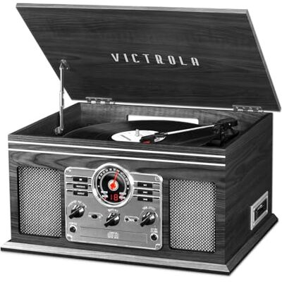 Victrola The Quincy 6-i-1 Bluetooth- och vinylspelare med inbyggda högtalare – multimediecenter med 3-hastigheters skivspelare, CD- och kassettspelare, AM/FM-radio och trådlös musikströmning (Grå) Victrola The Quincy 6-i-1 Bluetooth- och vinylspelare med inbyggda högtalare – multimediecenter med 3-hastigheters skivspelare, CD- och kassettspelare, AM/FM-radio och trådlös musikströmning (Grå)