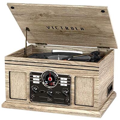 Victrola The Quincy 6-i-1 Bluetooth- och vinylspelare med inbyggda högtalare med 3-hastigheters skivspelare, CD- och kassettspelare, AM/FM-radio och trådlös musikströmning (Farmhouse Oatmeal) Victrola The Quincy 6-i-1 Bluetooth- och vinylspelare med inbyggda högtalare med 3-hastigheters skivspelare, CD- och kassettspelare, AM/FM-radio och trådlös musikströmning (Farmhouse Oatmeal)