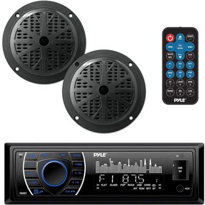 Pyle marinreceiver- och högtalarpaket – Inbyggd LCD-digital stereo med Bluetooth och mikrofon, AM/FM-radiosystem, 5,25-tums vattentäta högtalare (2), MP3/SD-läsare och fjärrkontroll Pyle marinreceiver- och högtalarpaket – Inbyggd LCD-digital stereo med Bluetooth och mikrofon, AM/FM-radiosystem, 5,25-tums vattentäta högtalare (2), MP3/SD-läsare och fjärrkontroll