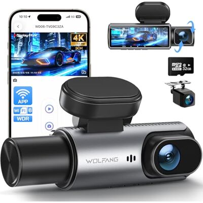 WOLFANG 4K Dash Cam fram och bak inuti 3-kanalig dashcam, bilkamera dashcam med 3,19" IPS, supermörkerseende, loopinspelning, G-sensor, 170 vidvinkel, parkeringsskydd, med SD-kort, appkontroll WOLFANG 4K Dash Cam fram och bak inuti 3-kanalig dashcam, bilkamera dashcam med 3,19" IPS, supermörkerseende, loopinspelning, G-sensor, 170 vidvinkel, parkeringsskydd, med SD-kort, appkontroll