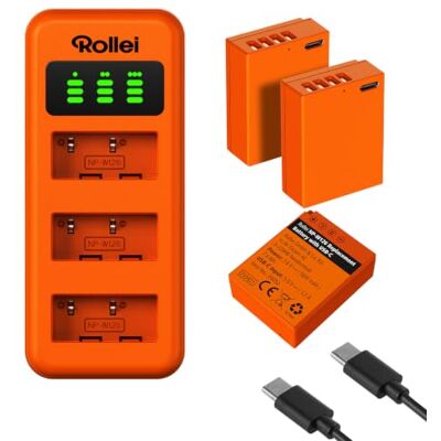 Rollei NP-W126 3-pack batterier och laddare set 3-vägs snabbladdning med USB-C-anslutning 100% kompatibel med Fujifilmkameror Fuji XT30III/XM5/X100VI/X100V/XS10/XT30/XT30 II/XT20/XE4/A5 Rollei NP-W126 3-pack batterier och laddare set 3-vägs snabbladdning med USB-C-anslutning 100% kompatibel med Fujifilmkameror Fuji XT30III/XM5/X100VI/X100V/XS10/XT30/XT30 II/XT20/XE4/A5