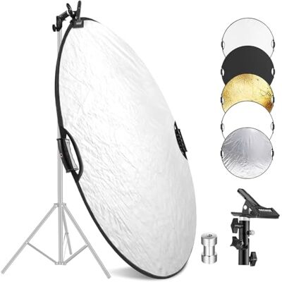 NEEWER 56 cm ljusreflektor med klämma och handgrepp, 5-i-1 hopfällbar fotografi reflektor med flera skivor genomskinlig/silver/guld/vit/svart med 3/8 tum tråd för studio utomhusbelysning, RF-56II NEEWER 56 cm ljusreflektor med klämma och handgrepp, 5-i-1 hopfällbar fotografi reflektor med flera skivor genomskinlig/silver/guld/vit/svart med 3/8 tum tråd för studio utomhusbelysning, RF-56II