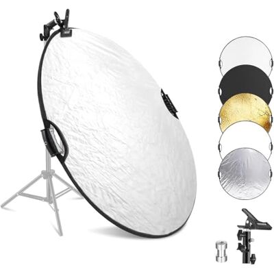NEEWER 110 cm (43 tum) ljusreflektor med klämma och handgrepp, 5-i-1 hopfällbar fotografi reflektor med flera skivor genomskinlig/silver/guld/vit/svart med 3/8 tum tråd för studio utomhusbelysning, NEEWER 110 cm (43 tum) ljusreflektor med klämma och handgrepp, 5-i-1 hopfällbar fotografi reflektor med flera skivor genomskinlig/silver/guld/vit/svart med 3/8 tum tråd för studio utomhusbelysning,