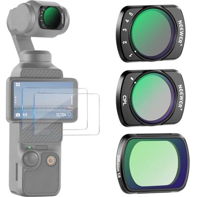NEEWER Magnetisk variabel ND2-32 & 1/4 svart diffusions- och CPL-filterset kompatibel med DJI Osmo Pocket 3 Creator Combo Tillbehör, neutral densitet polariserande bioeffektfilter, 2 skärmskydd NEEWER Magnetisk variabel ND2-32 & 1/4 svart diffusions- och CPL-filterset kompatibel med DJI Osmo Pocket 3 Creator Combo Tillbehör, neutral densitet polariserande bioeffektfilter, 2 skärmskydd