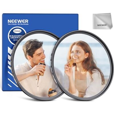 NEEWER 55 mm 1/4 och 1/8 svart diffusionskamera linsfilter 2-pack set, svart Pro Mist bioeffektfilter flerskiktat glas förvaringsfodral rengöringsduk, för Dreamy Misty porträtt fotografi video video NEEWER 55 mm 1/4 och 1/8 svart diffusionskamera linsfilter 2-pack set, svart Pro Mist bioeffektfilter flerskiktat glas förvaringsfodral rengöringsduk, för Dreamy Misty porträtt fotografi video video