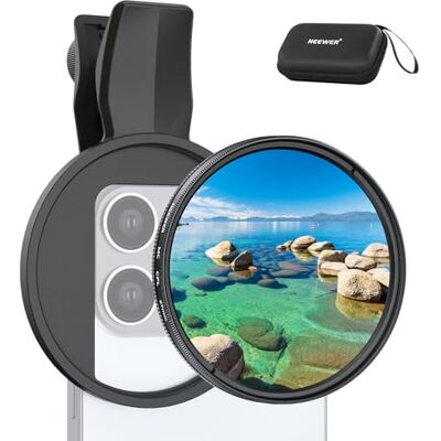 NEEWER 67 mm Clip-On CPL-filter kompatibelt med iPhone, cirkulär polariserande telefonkameralins fotografitillbehörssats polarisator kompatibel med iPhone 16 15 Pro Max Plus 16e 14 13 mini 12, FL-B23 NEEWER 67 mm Clip-On CPL-filter kompatibelt med iPhone, cirkulär polariserande telefonkameralins fotografitillbehörssats polarisator kompatibel med iPhone 16 15 Pro Max Plus 16e 14 13 mini 12, FL-B23